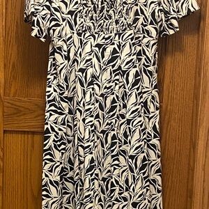 a new day Black and White Leaf Print Dress